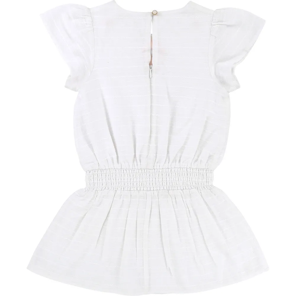 Girls White & Pink Embroidered Dress