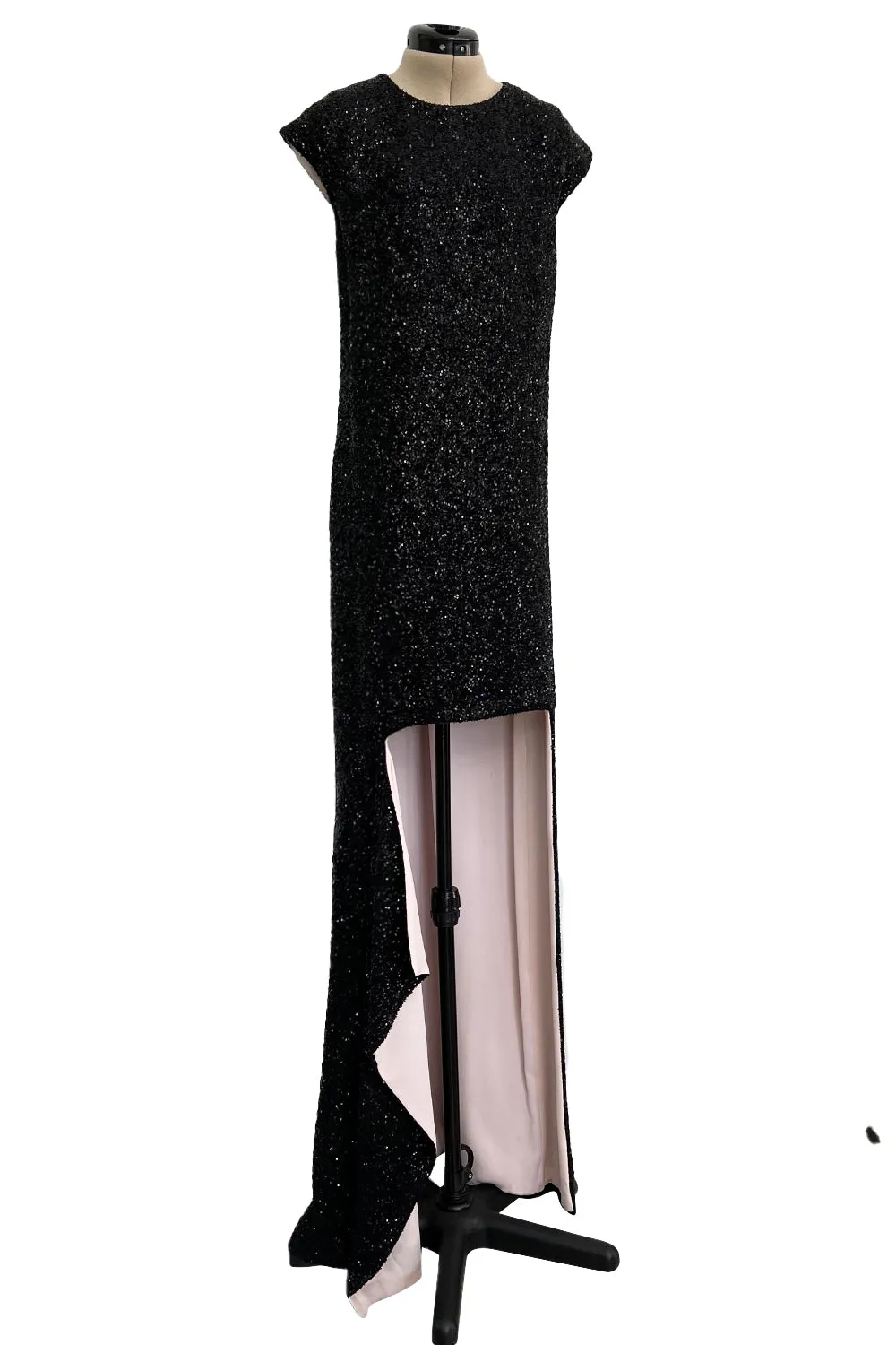 Glamourous 2014 Christian Dior by Raf Simons Densely Covered Black Sequin Dress w Pink Lining