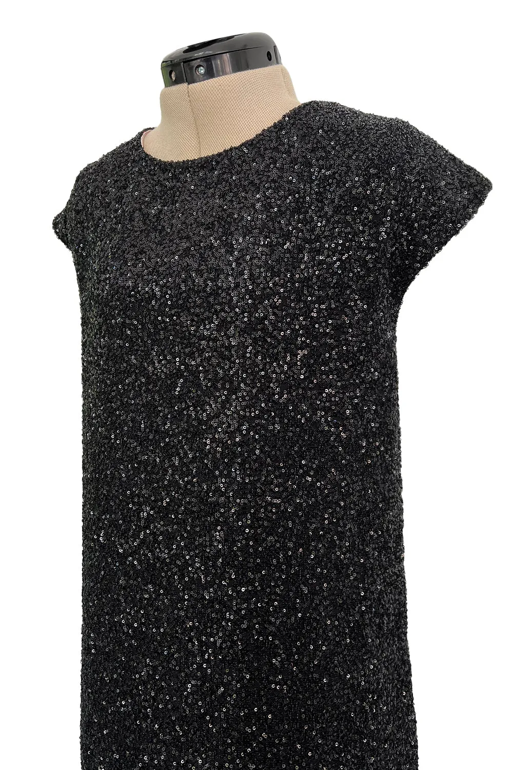 Glamourous 2014 Christian Dior by Raf Simons Densely Covered Black Sequin Dress w Pink Lining