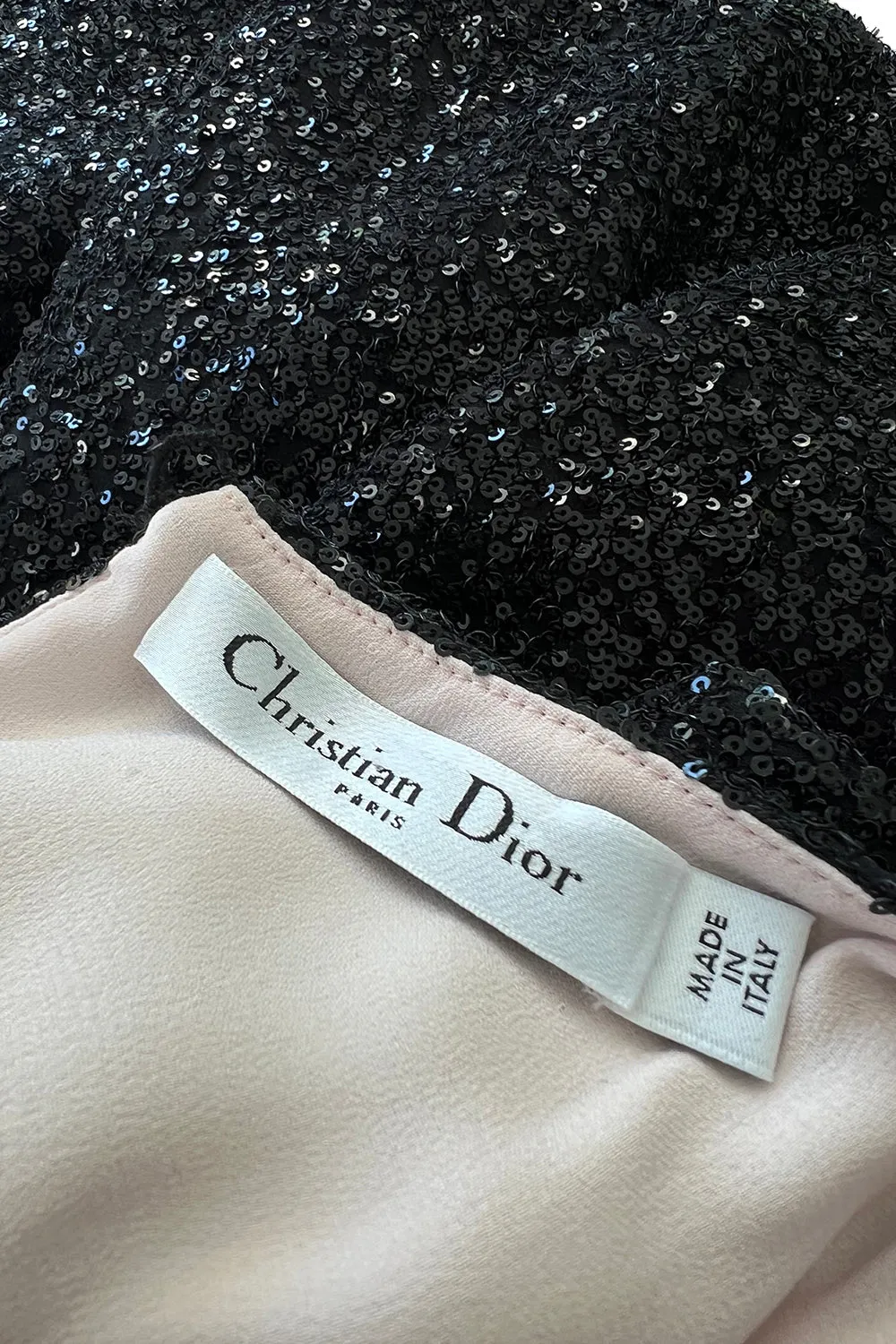 Glamourous 2014 Christian Dior by Raf Simons Densely Covered Black Sequin Dress w Pink Lining