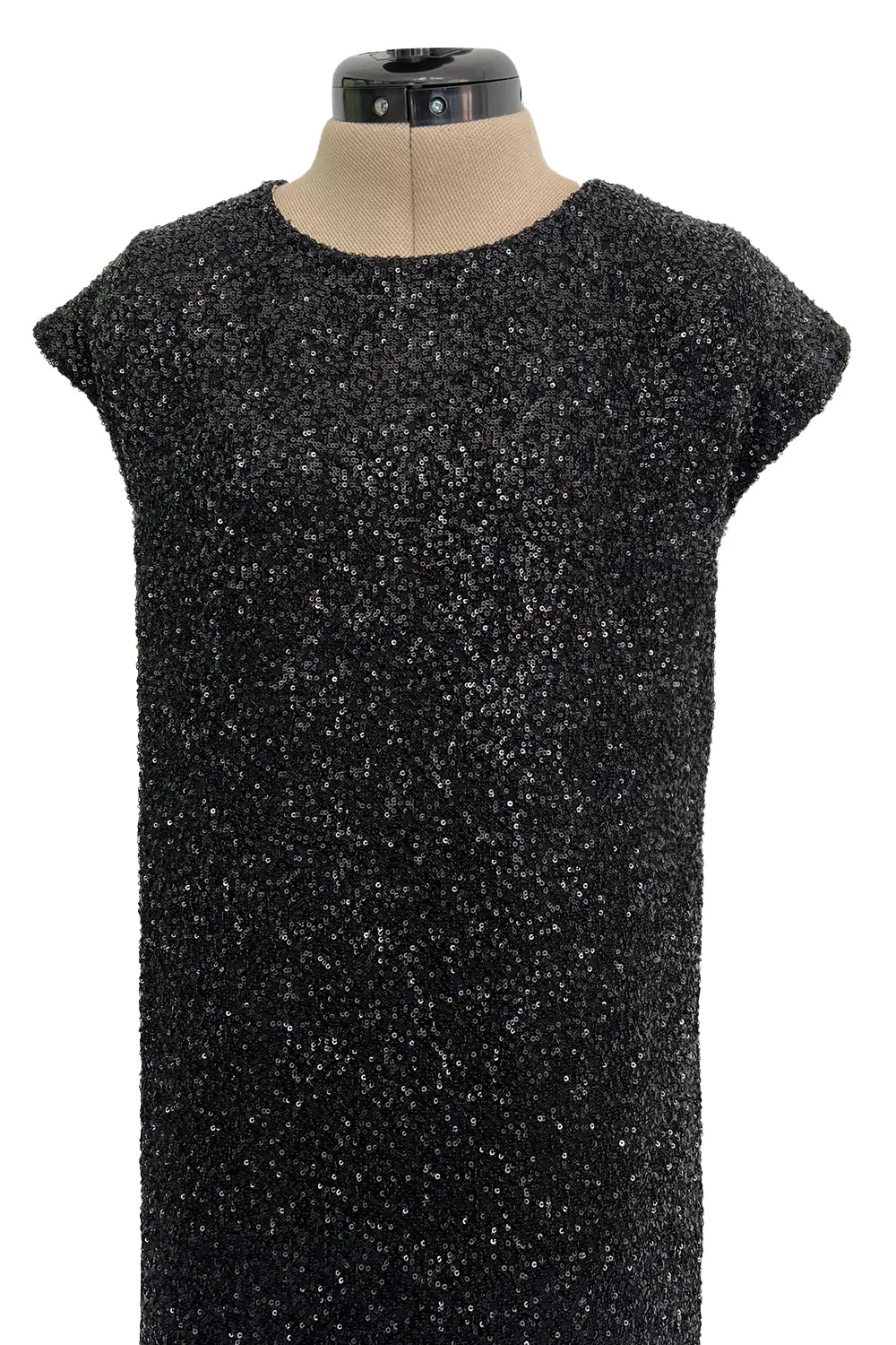 Glamourous 2014 Christian Dior by Raf Simons Densely Covered Black Sequin Dress w Pink Lining