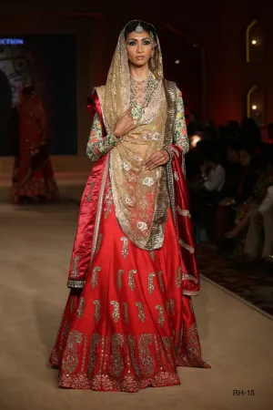 Gold and red lehenga choli
