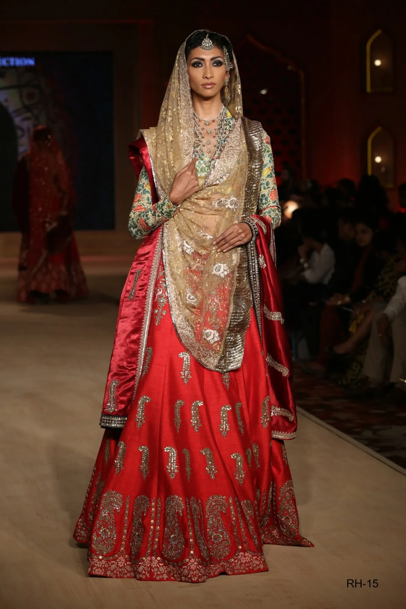 Gold and red lehenga choli