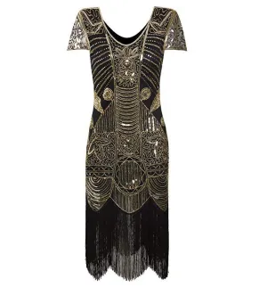 Gold Sequin Flapper Dress Great Gatsby 1920s Women's Clothing