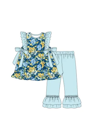 Golden Meadow Print Ruffle Girl Set