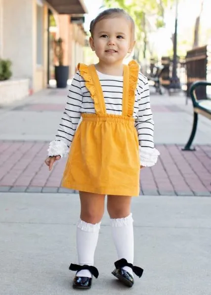 Golden Yellow Corduroy Ruffle Strap Skirt