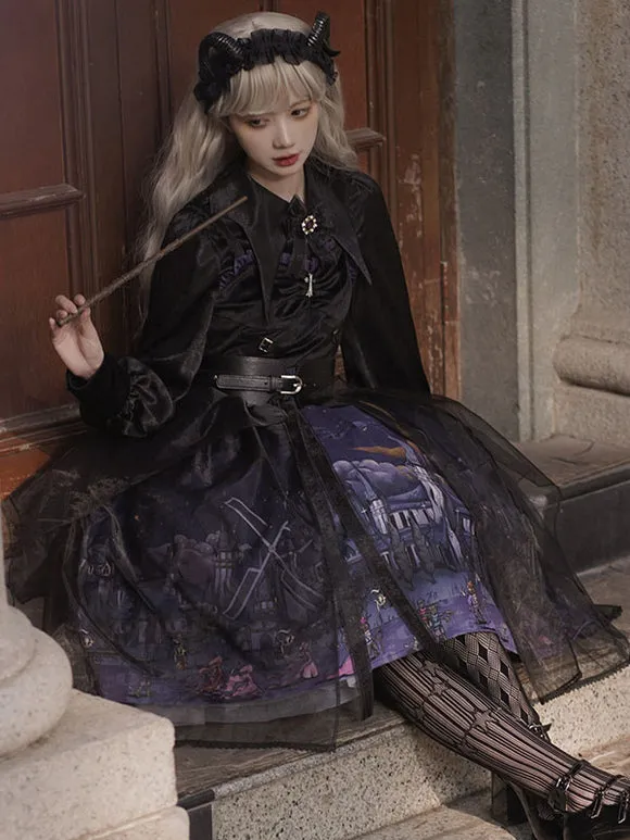 Gothic Blouse Long Sleeves Lolita Turndown Collar Black Lolita Shirt