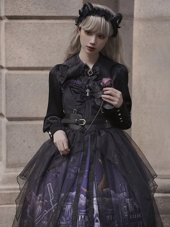 Gothic Blouse Long Sleeves Lolita Turndown Collar Black Lolita Shirt