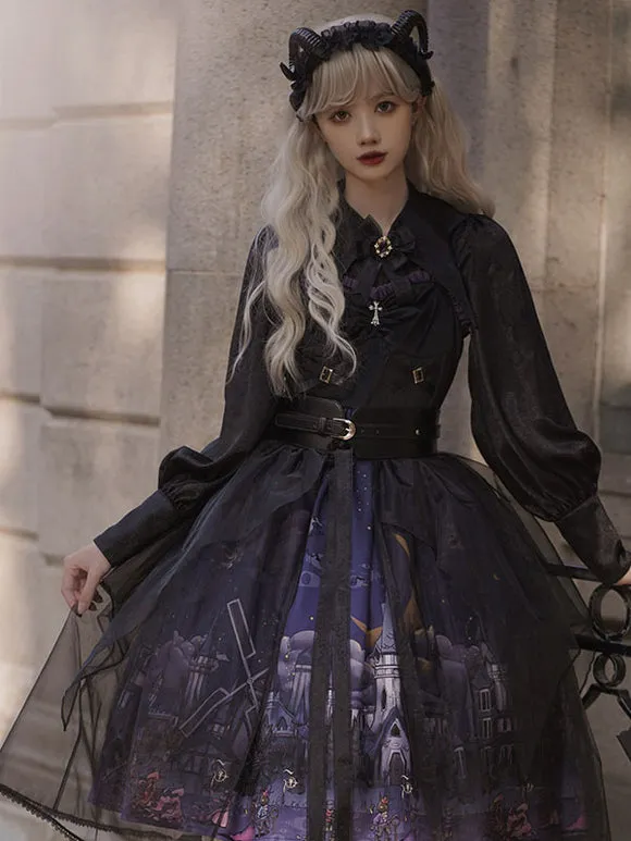 Gothic Blouse Long Sleeves Lolita Turndown Collar Black Lolita Shirt