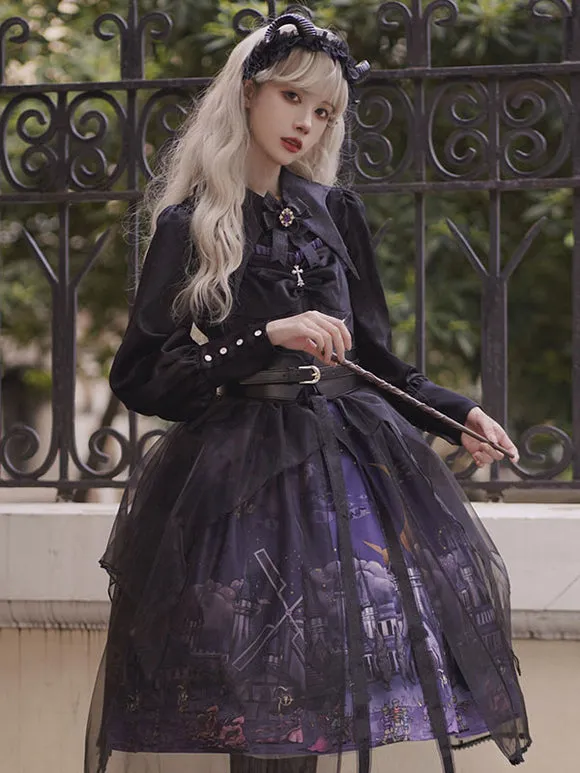 Gothic Blouse Long Sleeves Lolita Turndown Collar Black Lolita Shirt