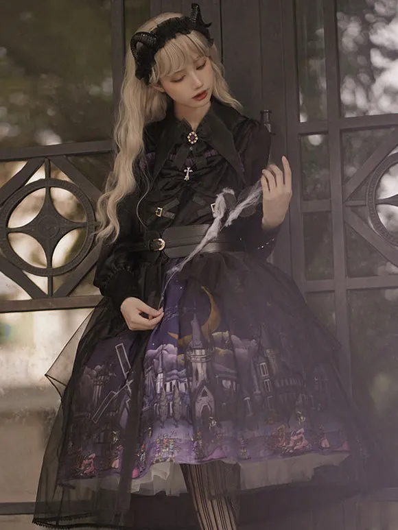 Gothic Blouse Long Sleeves Lolita Turndown Collar Black Lolita Shirt