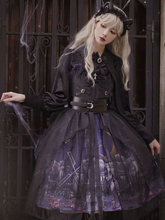 Gothic Blouse Long Sleeves Lolita Turndown Collar Black Lolita Shirt