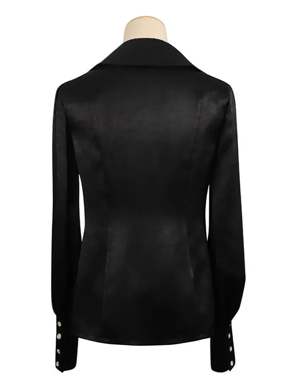 Gothic Blouse Long Sleeves Lolita Turndown Collar Black Lolita Shirt