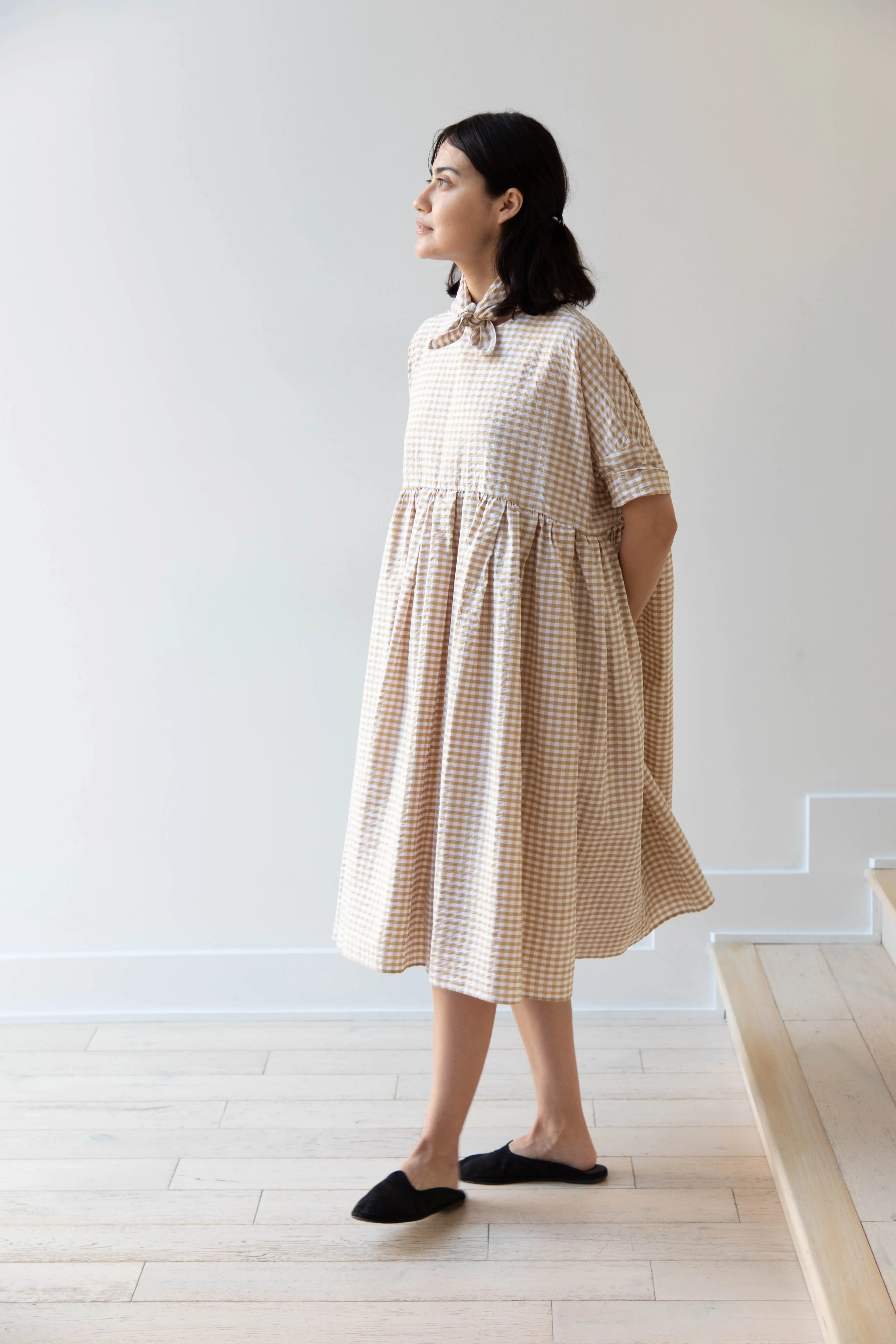 Gram | Ripple Gingham Gather Dress in Ochre