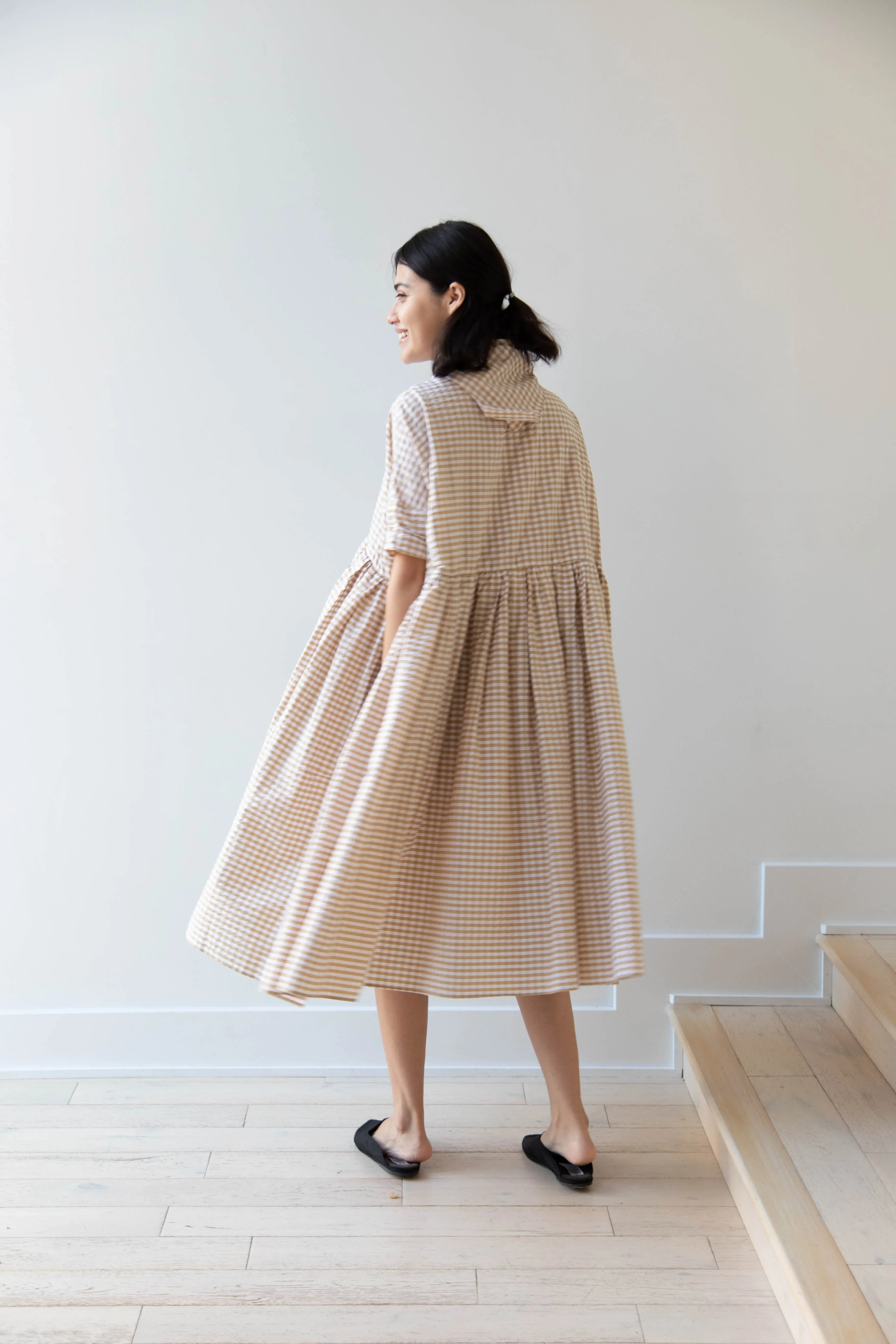 Gram | Ripple Gingham Gather Dress in Ochre