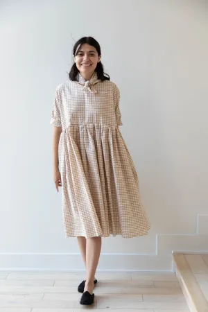 Gram | Ripple Gingham Gather Dress in Ochre