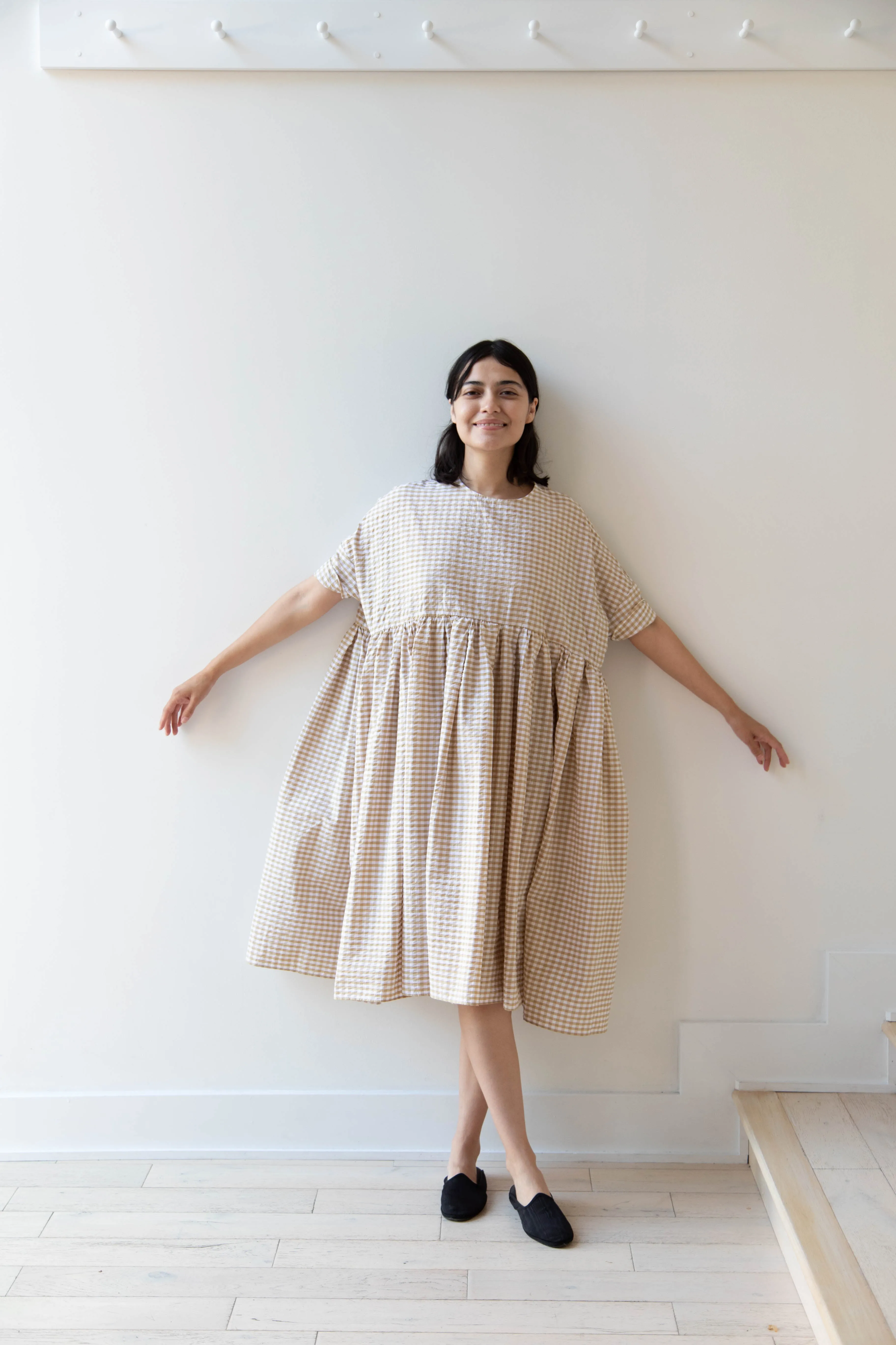 Gram | Ripple Gingham Gather Dress in Ochre