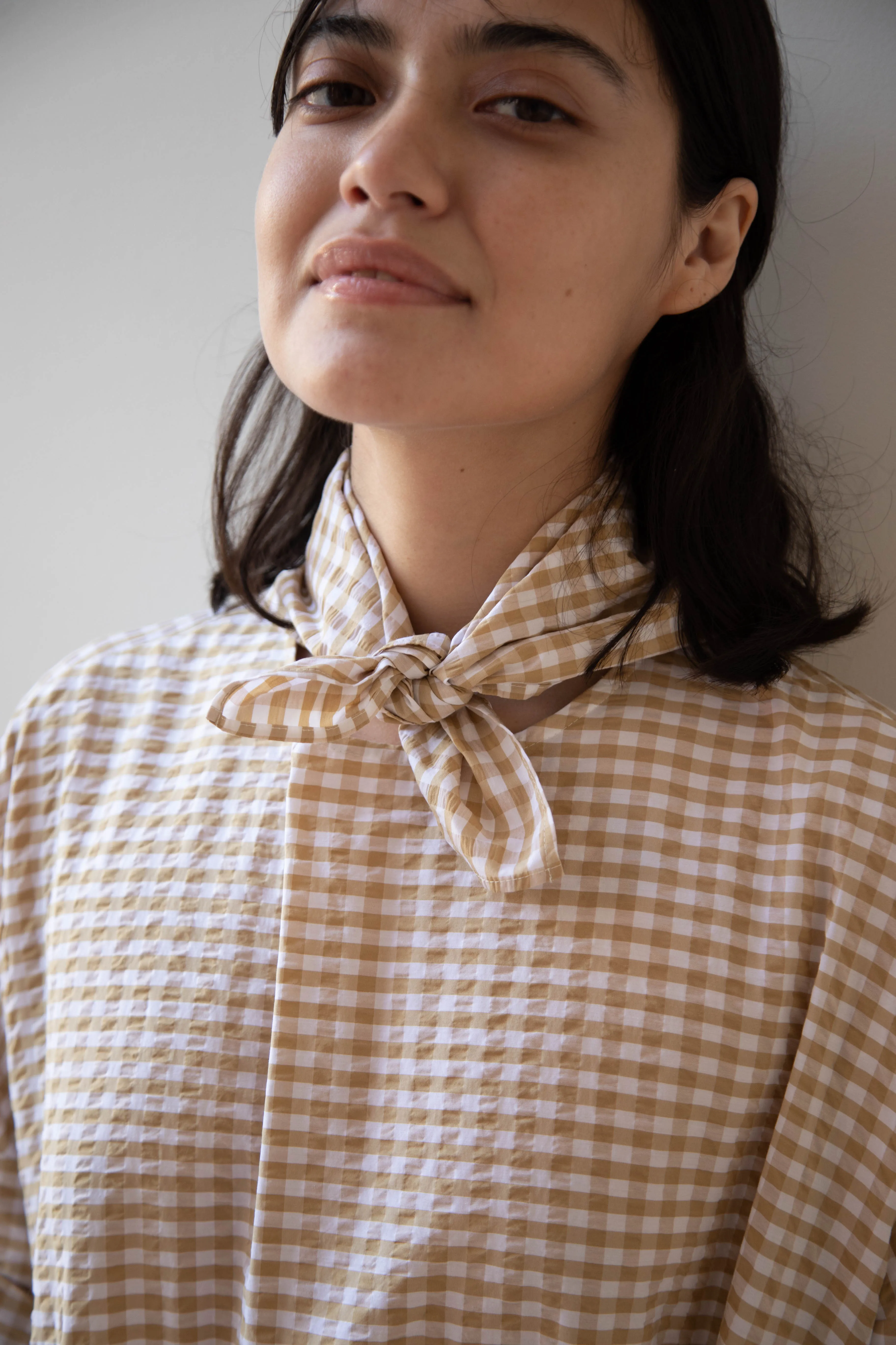 Gram | Ripple Gingham Gather Dress in Ochre