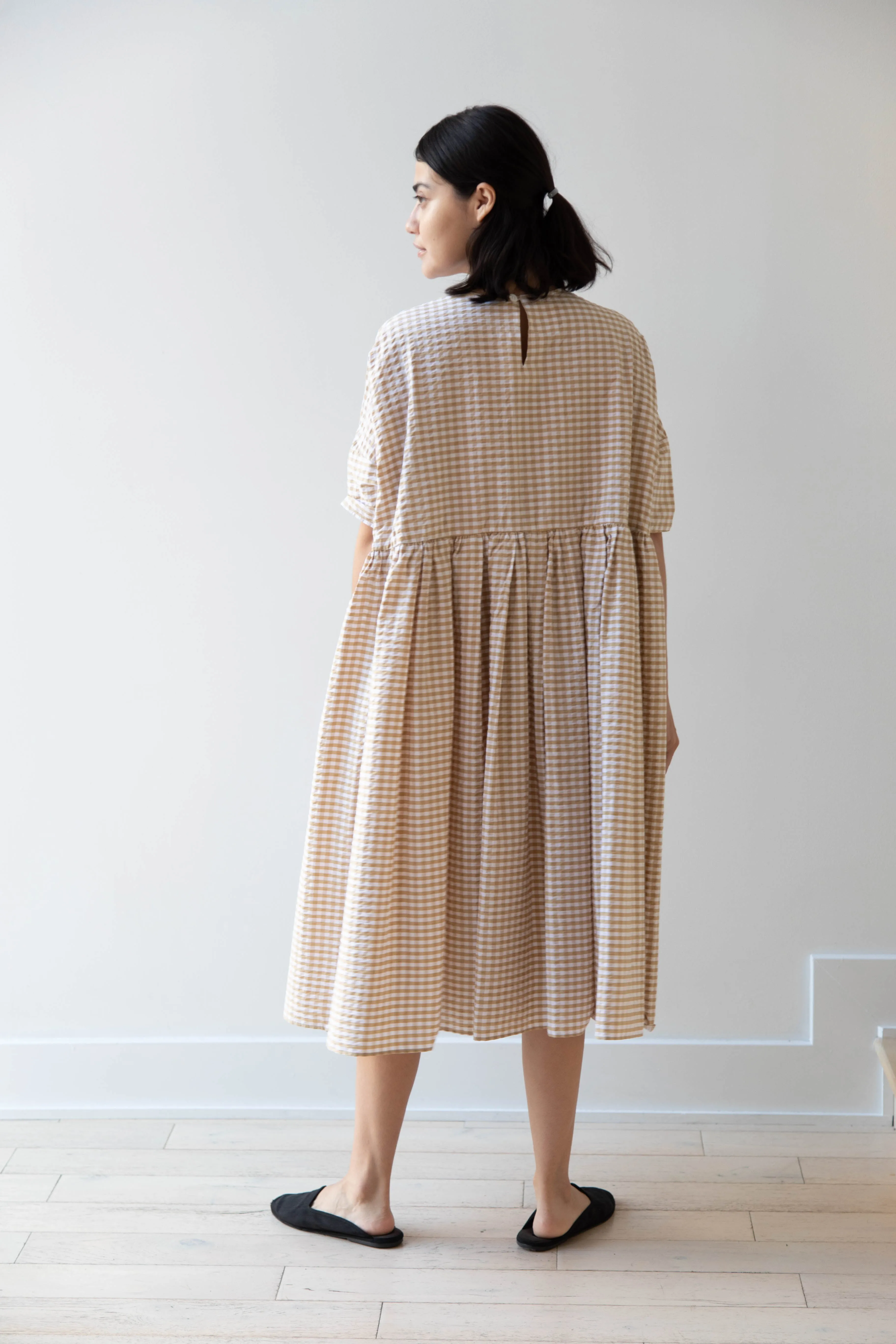Gram | Ripple Gingham Gather Dress in Ochre