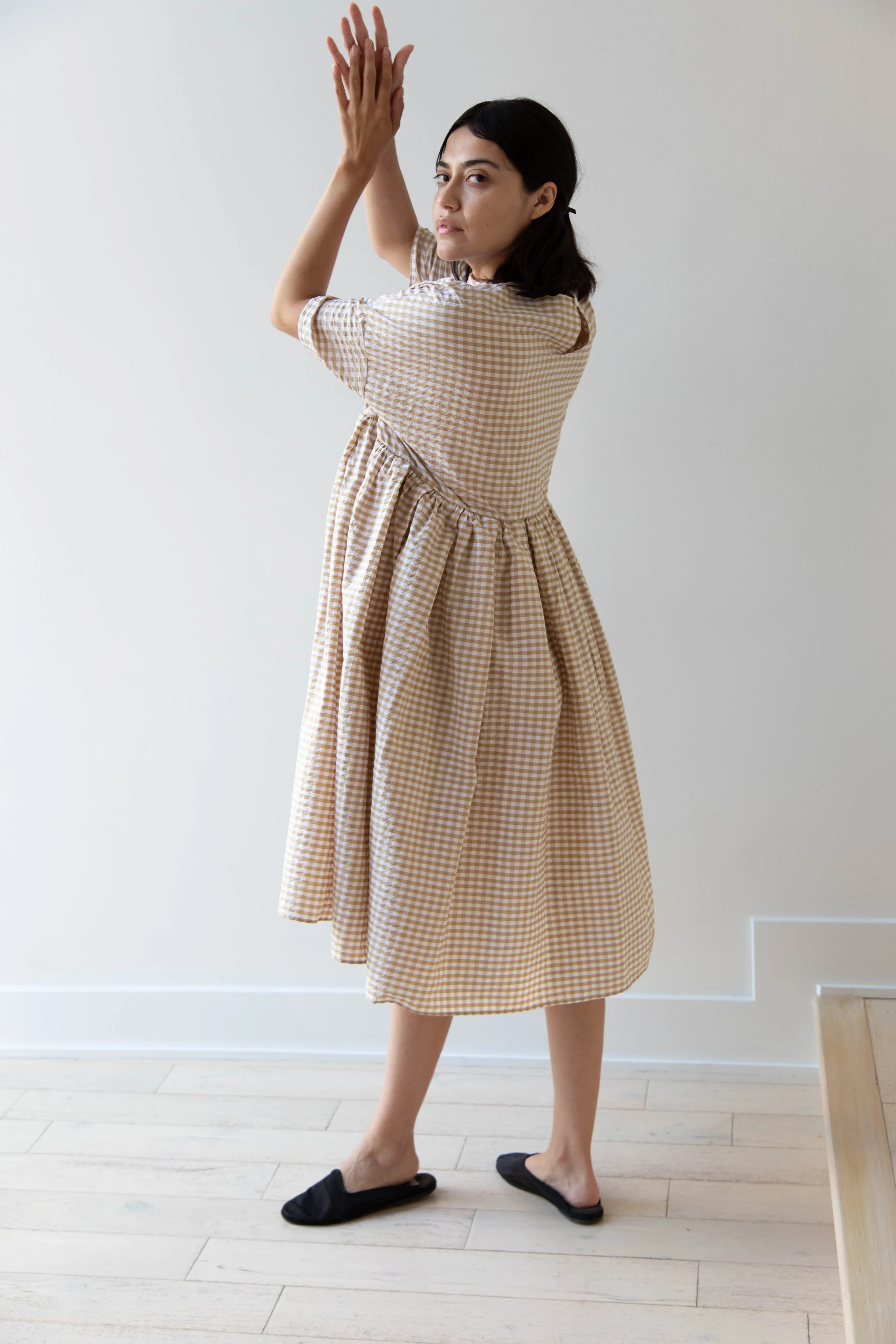 Gram | Ripple Gingham Gather Dress in Ochre