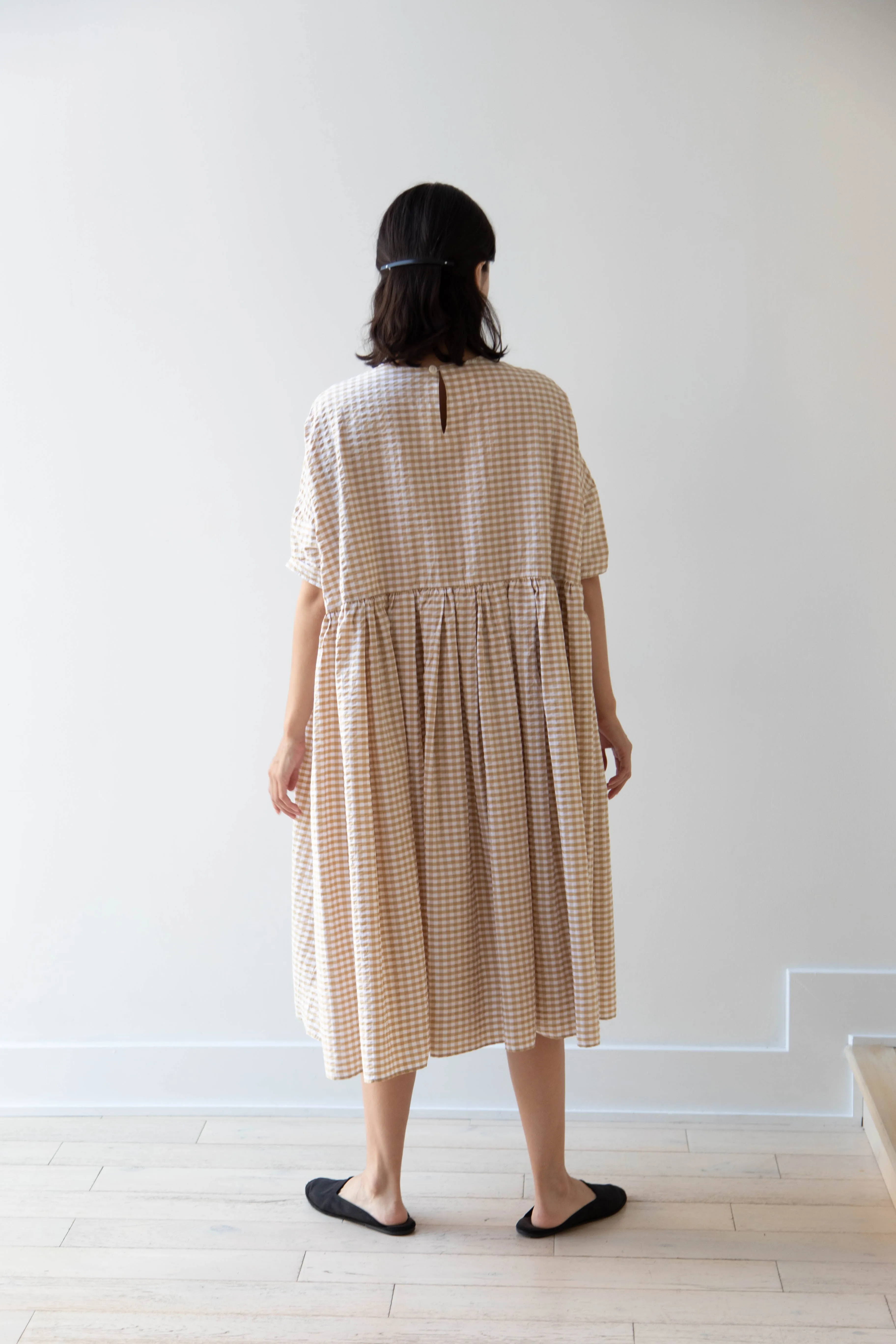 Gram | Ripple Gingham Gather Dress in Ochre