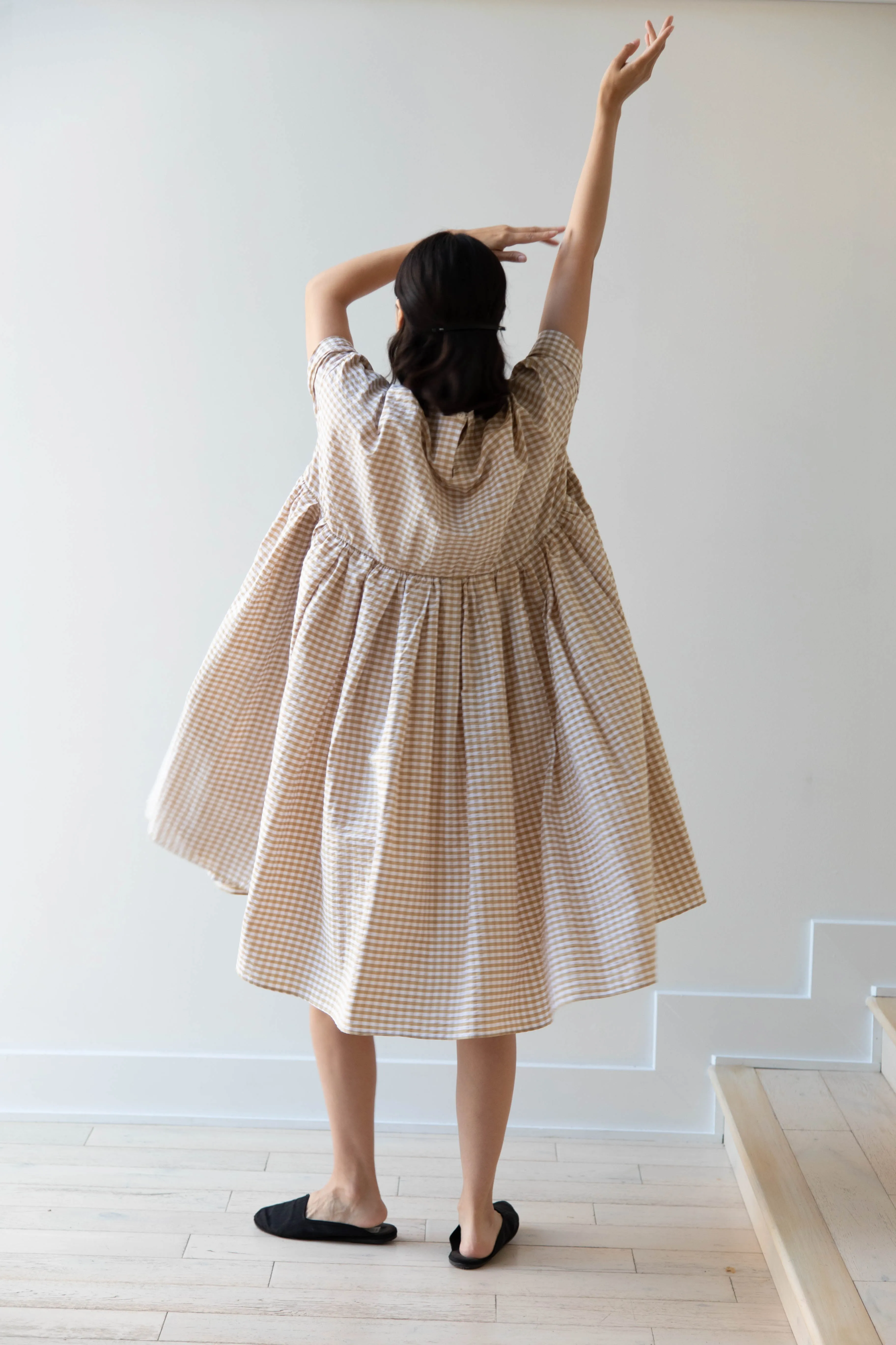 Gram | Ripple Gingham Gather Dress in Ochre