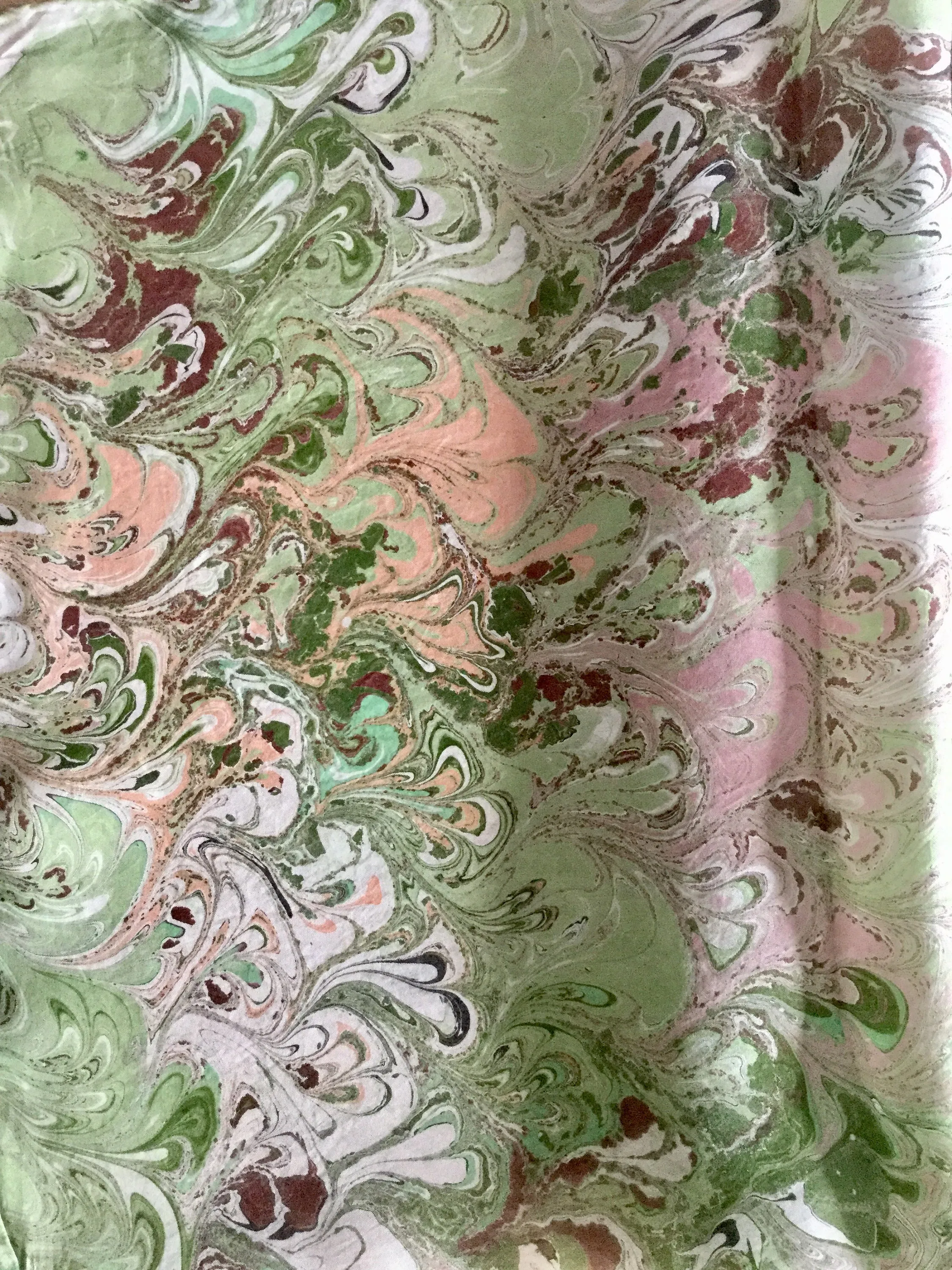 Green Beige Bouquet Patterned Habotai Silk 14x72"