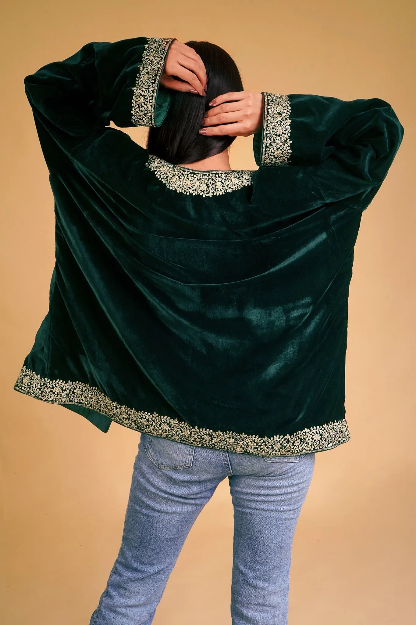 Green Poncho Intricate Paisley Anniversary sale Trim Bottle Functional