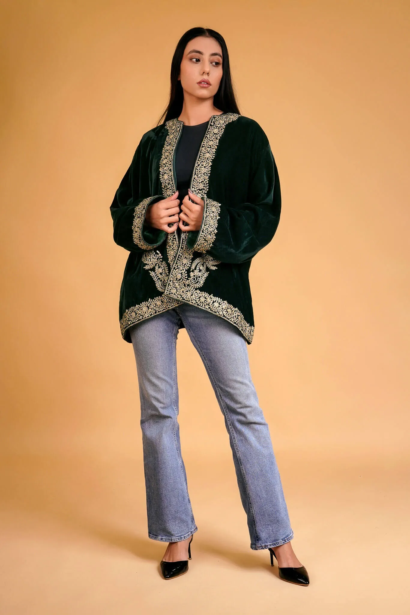 Green Poncho Intricate Paisley Anniversary sale Trim Bottle Functional