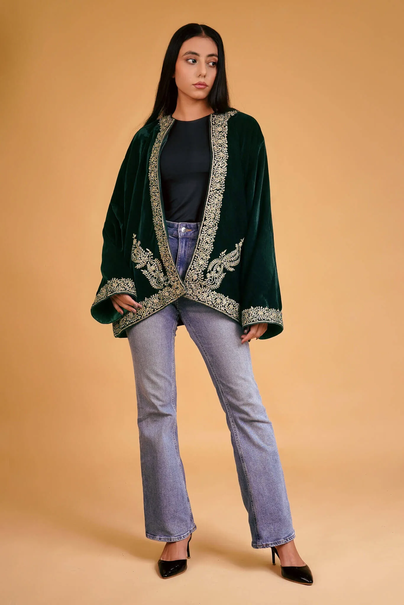 Green Poncho Intricate Paisley Anniversary sale Trim Bottle Functional