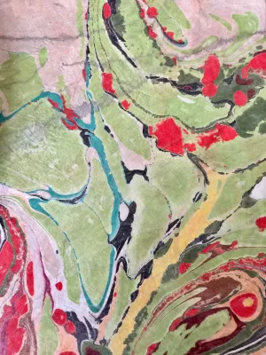 Green purple gray marbled Habotai Silk 14x72"