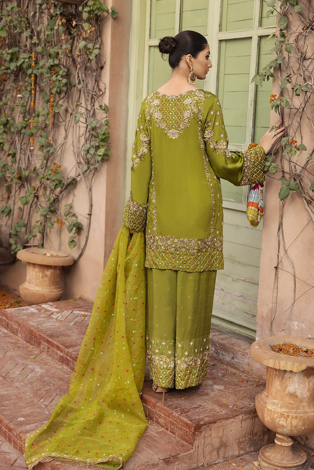 Green Sharara Salwar Kameez Pakistani Wedding Dresses