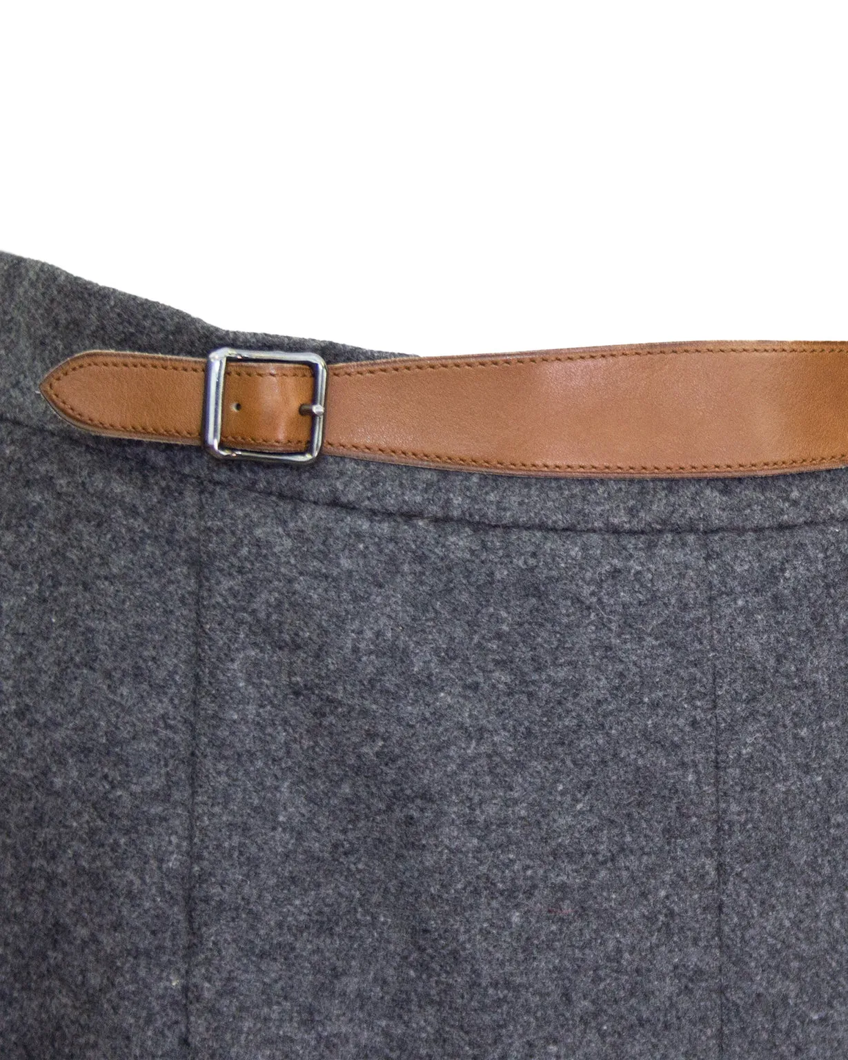 Grey Wool Skirt with Leather Detail
