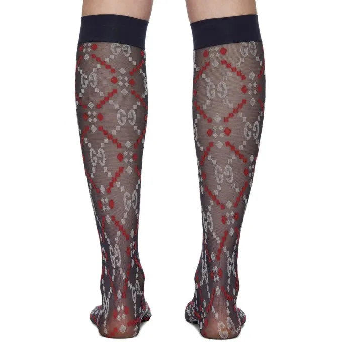 Gucci GG Jacquard Mesh Socks in Navy