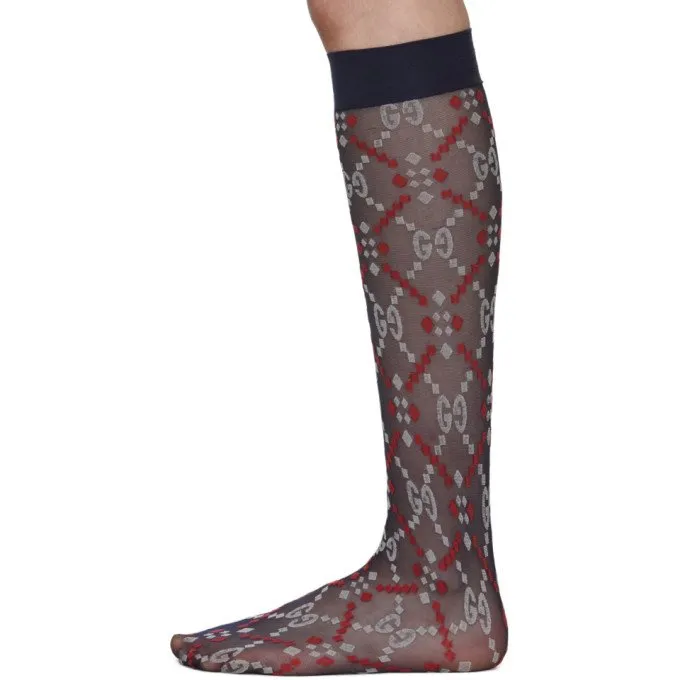 Gucci GG Jacquard Mesh Socks in Navy