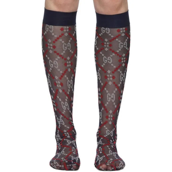 Gucci GG Jacquard Mesh Socks in Navy