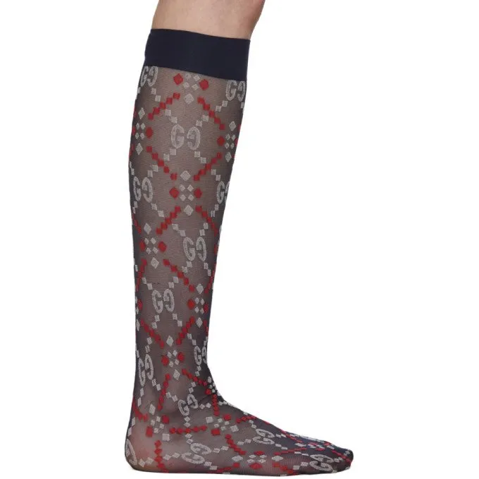 Gucci GG Jacquard Mesh Socks in Navy