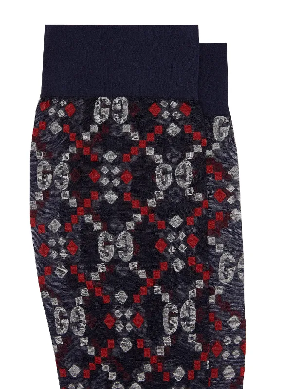Gucci GG Jacquard Mesh Socks in Navy