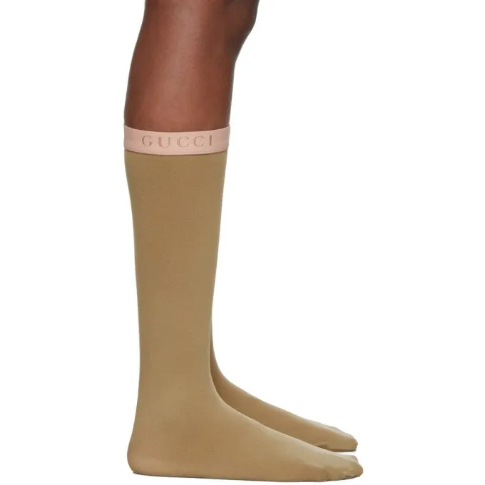 Gucci Lit Amila Mesh Calf Socks in Tan