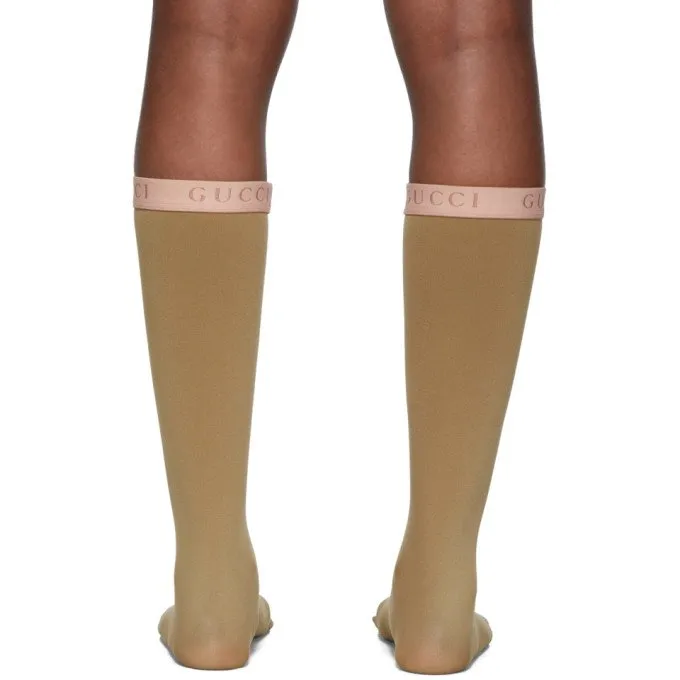 Gucci Lit Amila Mesh Calf Socks in Tan