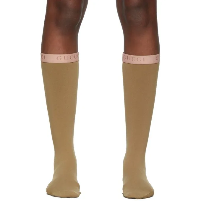 Gucci Lit Amila Mesh Calf Socks in Tan