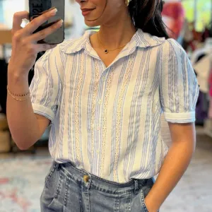 Gwyneth Striped Ruffled Collared Top