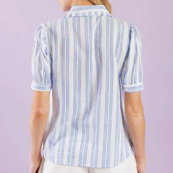 Gwyneth Striped Ruffled Collared Top