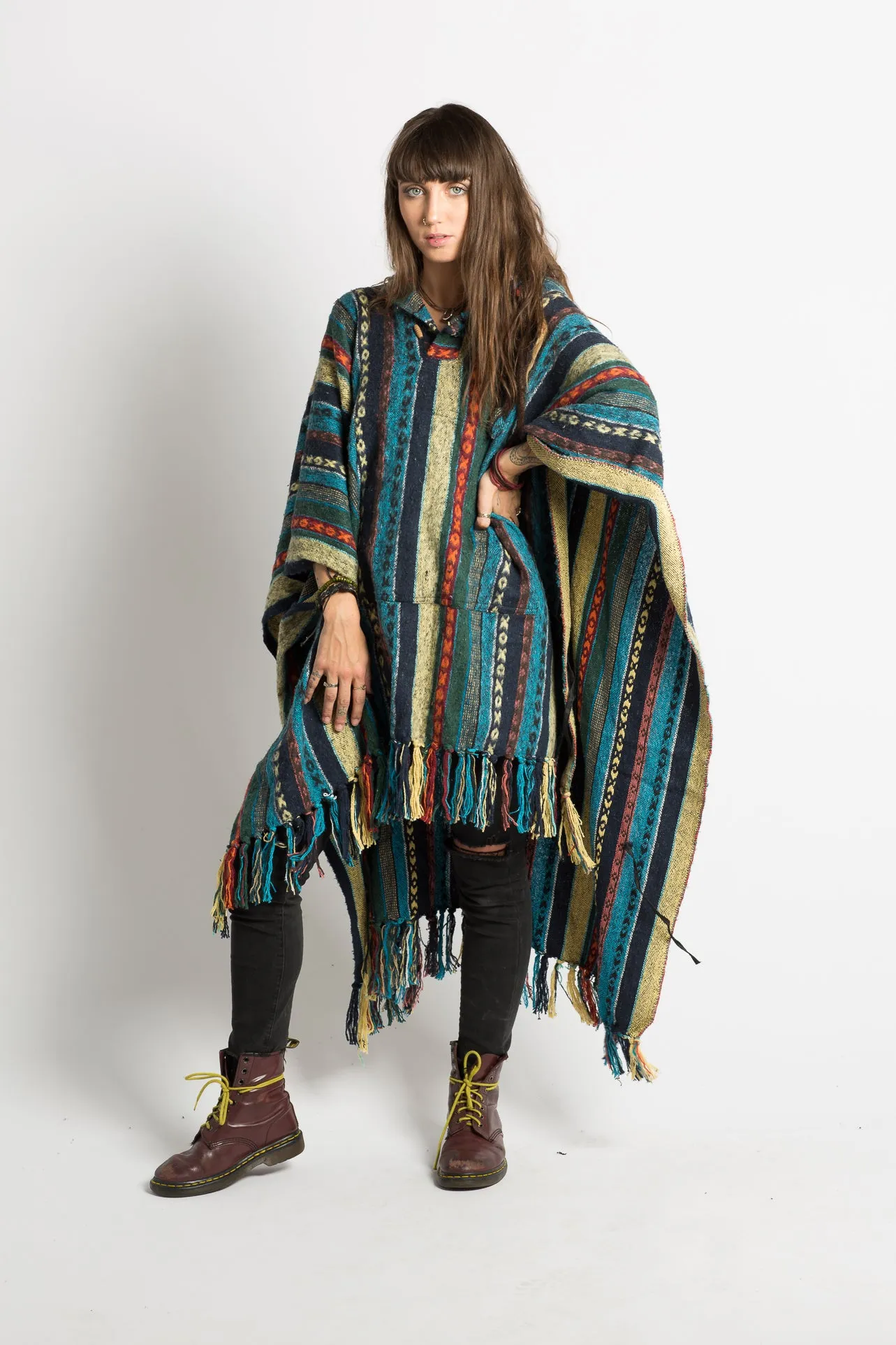 Handmade Blue Nepalese Poncho