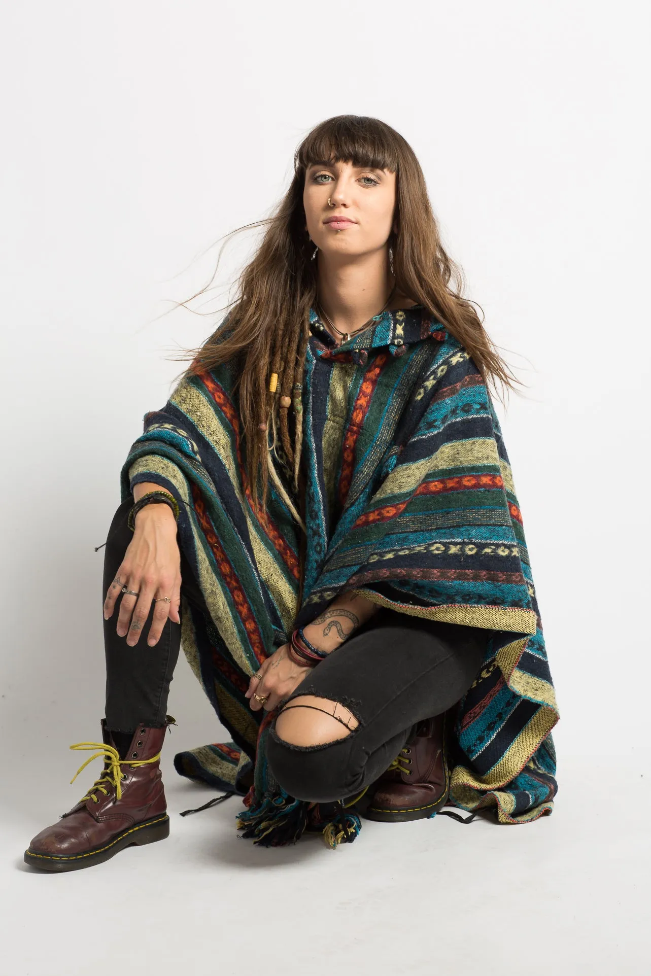 Handmade Blue Nepalese Poncho