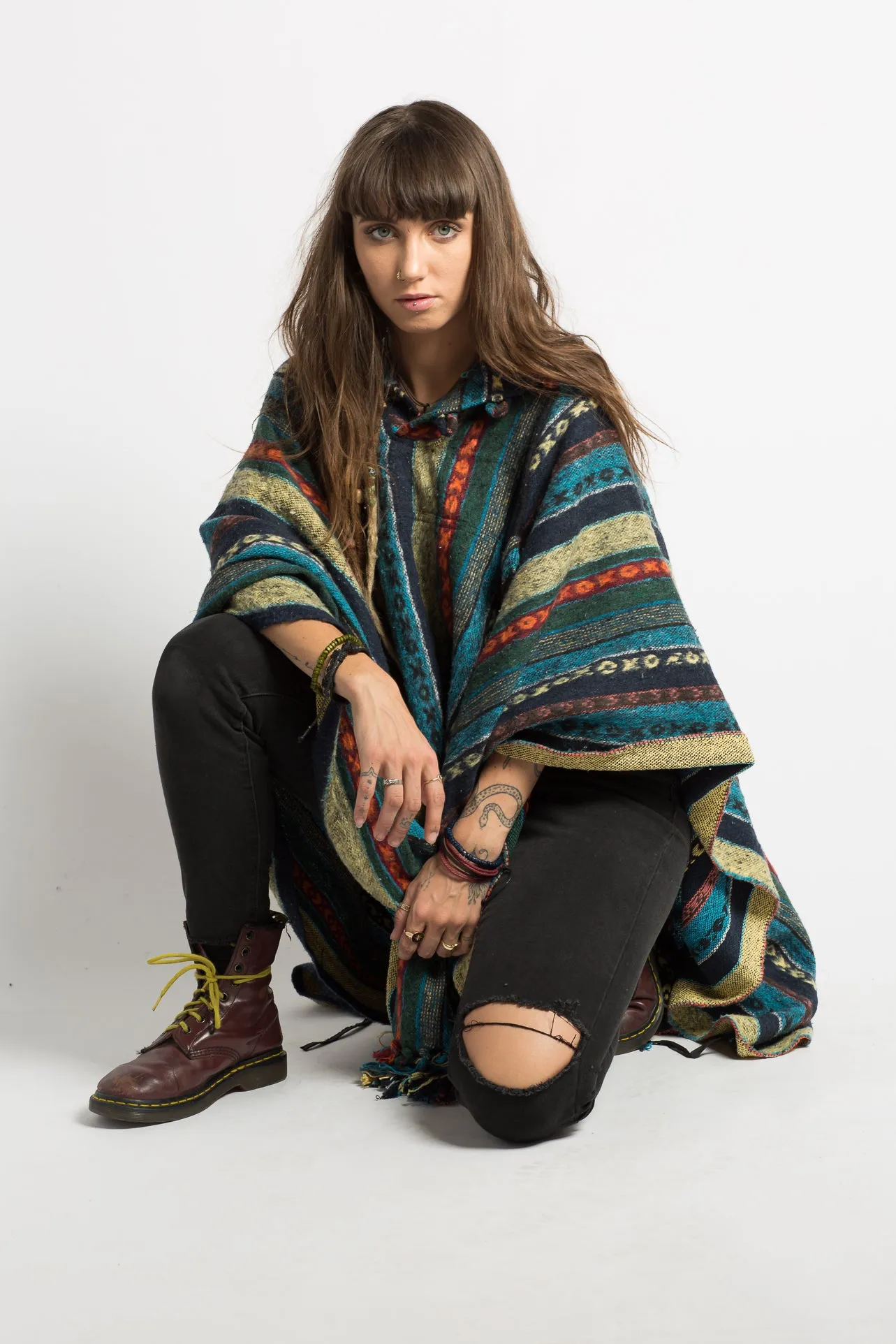 Handmade Blue Nepalese Poncho