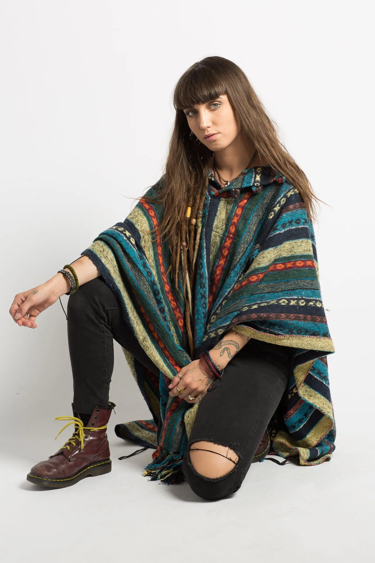Handmade Blue Nepalese Poncho