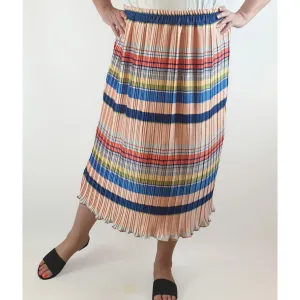 Handpicked by Birds colourful horizontal striped and pleated skirt size 22 (best fits size 18-20)