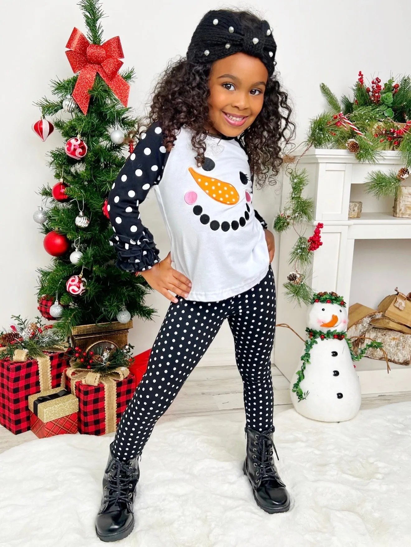 Happy Snowman Polka Dot Raglan Top