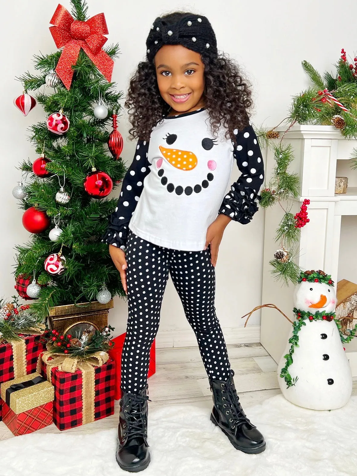 Happy Snowman Polka Dot Raglan Top
